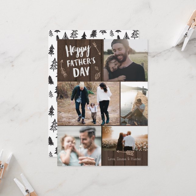 Cartão Placa de Dia de os pais Woodsy 5 Photo (Frente/Verso In Situ)