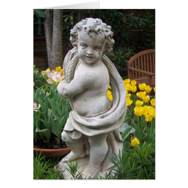 Cartão placa de estátua e tulipas (Frente)