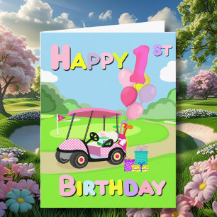 Cartão Placa de Golfe Rosa-Rosa-Rosa-Bolinhas Feliz
