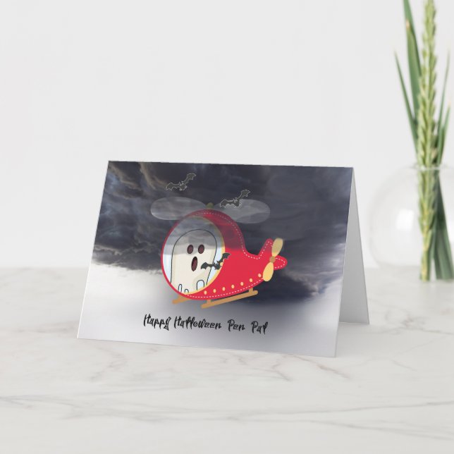 Cartão Placa de Halloween para Caneta Pal com Helicóptero (Frente)