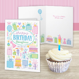 Cartão Placa de Ícones de Aniversário Filha
