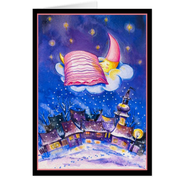 Cartão Placa de inverno da Lua Dormindo (Frente)