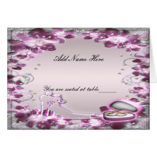 Cartão Placa de Localização de Mesa Dobrada Floral Roxa