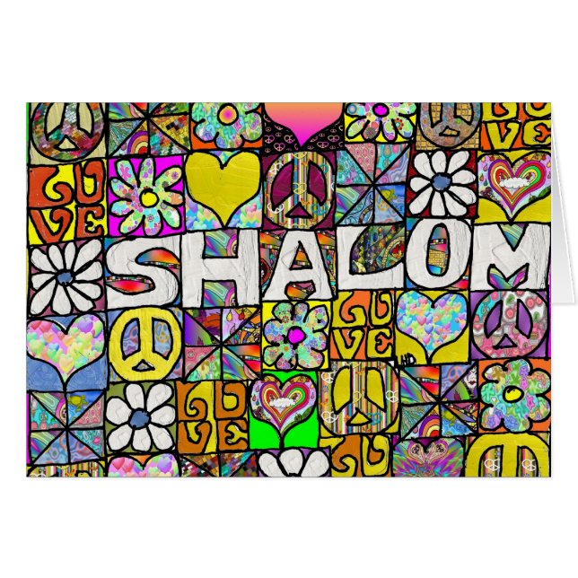 Cartão Placa de LOVE Shalom Psicodélica Retro 60s (Frente Horizontal)