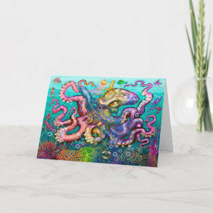 Cartão Placa de Lulas Otopus Arco-Íris