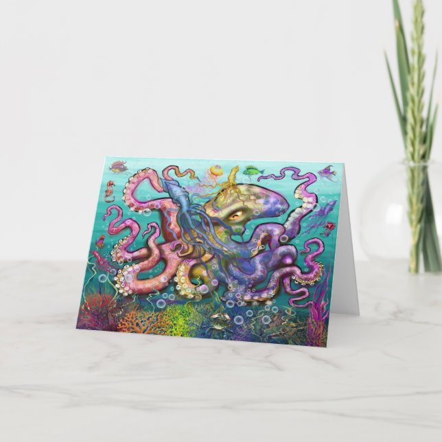 Cartão Placa de Lulas Otopus Arco-Íris (Frente)