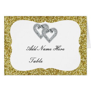 Cartão Placa de Mesa de Corações com Diamante Dourado com