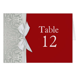 Cartão Placa de Mesa de Fita Silver/Damasco Vermelho do l
