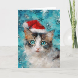 Cartão Placa de Natal de Impressão de Gato de Mídia Misto