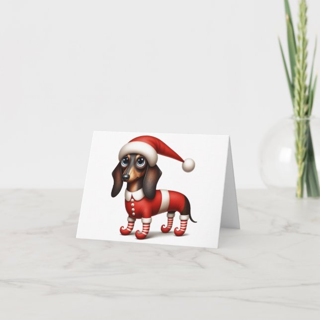 CARTÃO PLACA DE NATAL ELF-CHRISTMAS DE DACHSHUND WHIMSICA (Frente)