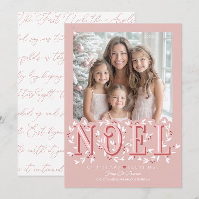 Cartão Placa de Natal Noel Elegant Blush Pink Fotografa R (Frente/Verso)