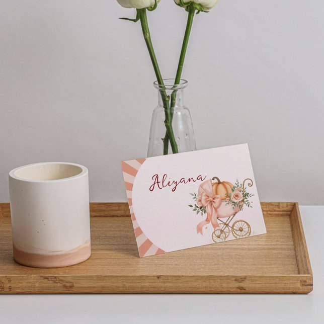 Cartão Placa de nome de Mesa do Chá de fraldas rosa-abóbo (Criador carregado)