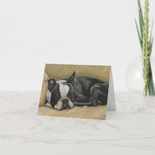 Cartão Placa de Nota de Arte de Cão de Boston com Sono