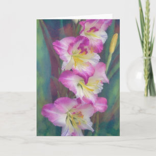Cartão Placa de Nota de Arte Gladiolus Flores Rosa