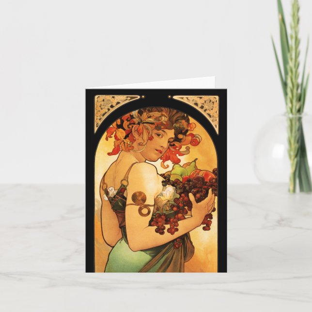 Cartão Placa de Nota de Fruta Alphonse Mucha (Frente)