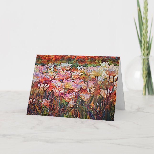 Cartão Placa de Nota de Jardim de Tulipas Pintado com Art (Frente)
