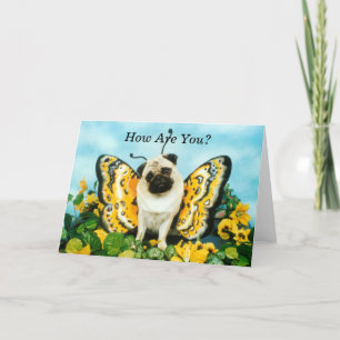 Cartão Placa de Nota de Pug de Borboleta