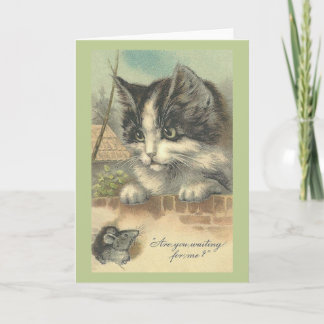 Cartão Placa de Nota de Rato e Gato Vintage