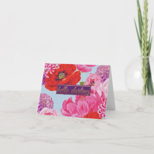 Cartão Placa de Nota Floral do Querido Girly Hello