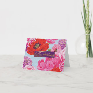 Cartão Placa de Nota Floral do Querido Girly Hello