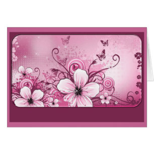 Cartão Placa de Nota Floral Rosa Fushia