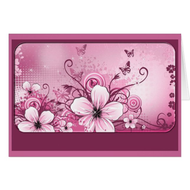 Cartão Placa de Nota Floral Rosa Fushia (Frente horizontal)