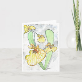 Cartão Placa de Nota Orquídea Amarela com Aquarela com en