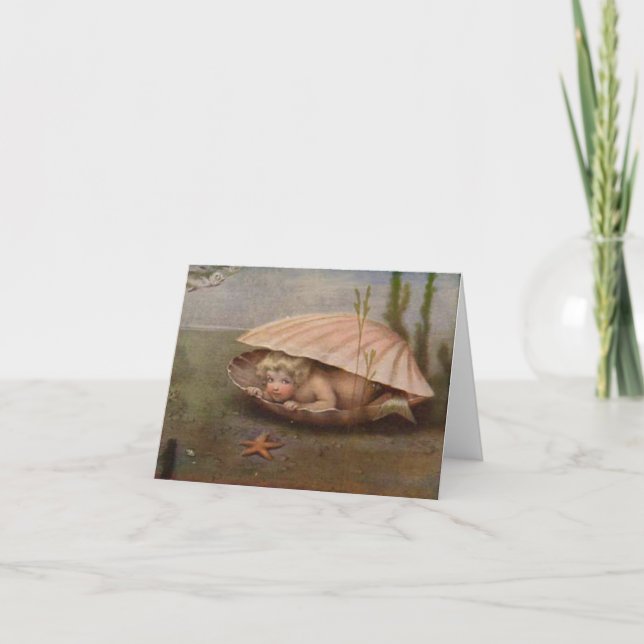 Cartão Placa de Nota para Bebê Sereia Vintage (Frente)