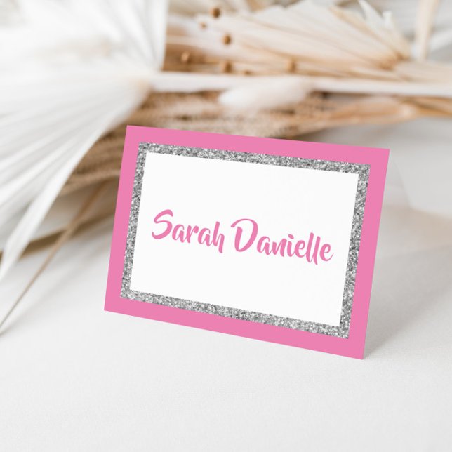 Cartão Placa de Nota Personalizada Glittery Dark Pink & S (Criador carregado)