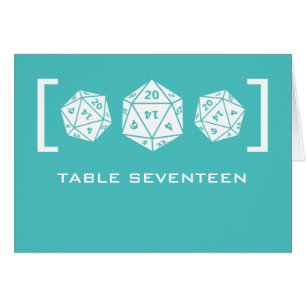 Cartão Placa de Número da Tabela Gamer de Dice Aqua D20