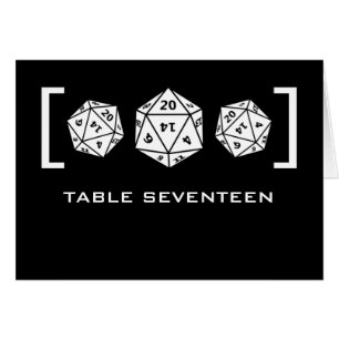 Cartão Placa de Número da Tabela Gamer de Dice D20 Preta