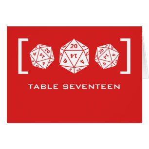 Cartão Placa de Número da Tabela Gamer de Dice D20 Vermel
