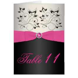 Cartão Placa de números de tabela rosa, preta e prateada