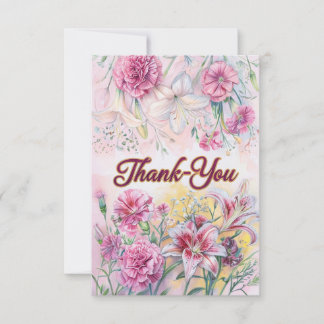 Cartão Placa de Obrigado Floral Elegante-You com rosa e D