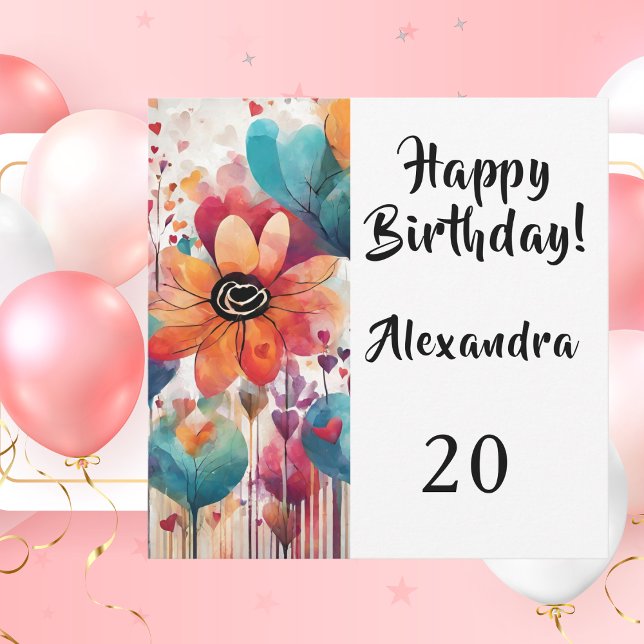 Cartão Placa de Parabéns de Flor Feliz de Aniversário (Happy Birthday Flower Congratulations Card)