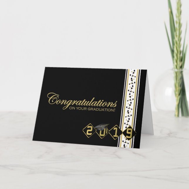 Cartão Placa de Parabéns para graduação preto e Dourado 2 (Frente)