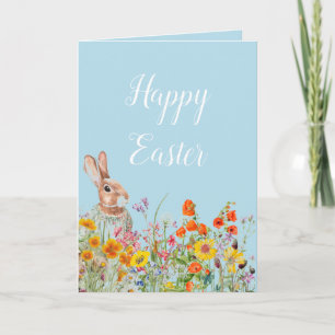 Cartão Placa de Páscoa Floral de Primavera Vintage Bunny