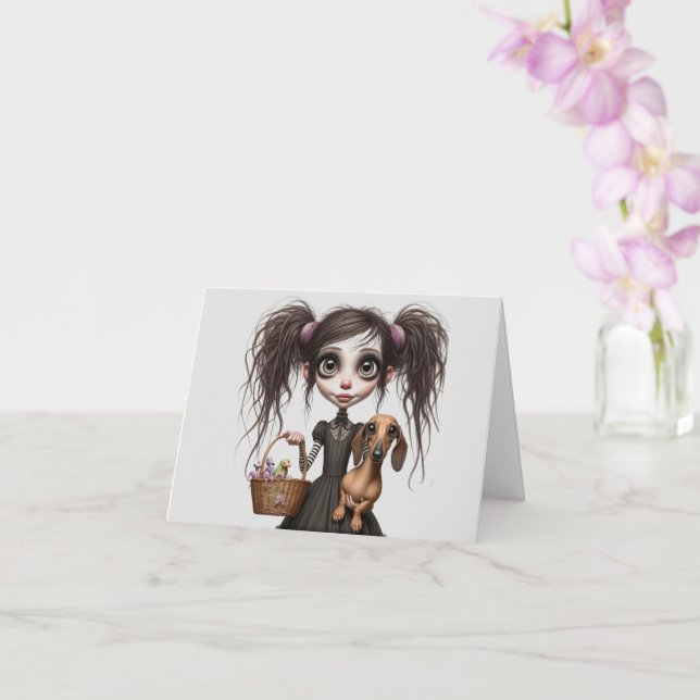 Cartão Placa de Páscoa Gótica Dachshund (Orquídea)