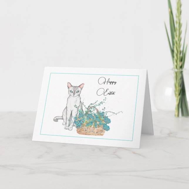 Cartão Placa de Páscoa para gatos elegantes com flores az (Frente)