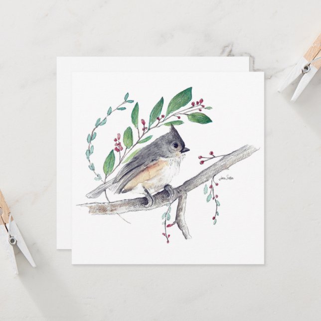 Cartão Placa de pássaro de arte com Titmouse tufado (Frente/Verso In Situ)