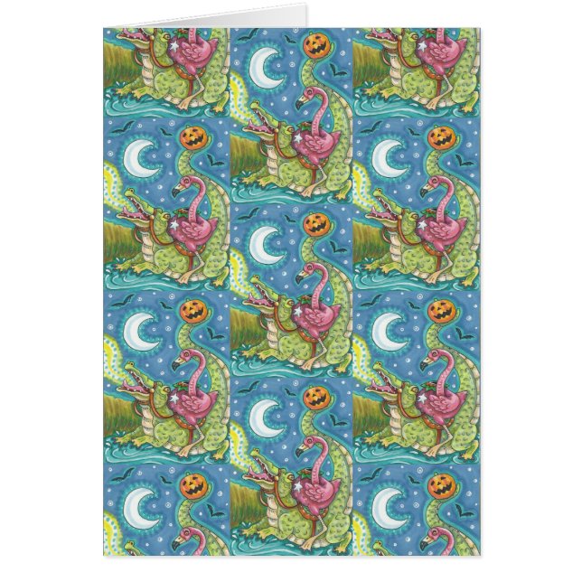 CARTÃO PLACA DE PINCO FLAMINGO E CROC HALLOWEEN DE PINCO  (Frente)