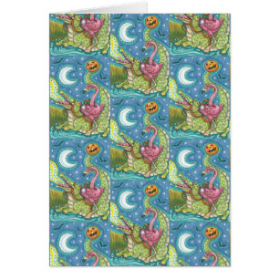 CARTÃO PLACA DE PINCO FLAMINGO E CROC HALLOWEEN DE PINCO