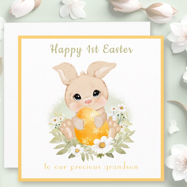 Cartão Placa de Primeira Páscoa Neutra Coelho Amarelo-Bon (Cute Yellow Bunny Neutral First Easter Card)