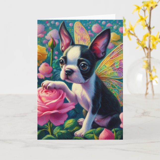 Cartão Placa de Rosas de Fada de Cão Doce Todas as Ocasiõ (Flor Amarela)