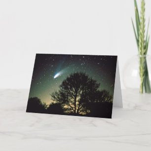Cartão Placa de saudação Comet Hale-Bopp e Tree