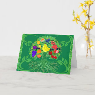 Cartão Placa de saudação de árvore de Fruta familiar