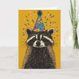 Cartão Placa de saudação de Festa de aniversário Raccoon