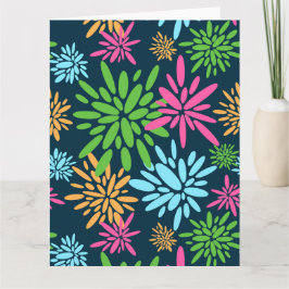 Cartão Placa de Saudação de Flores Coloridas do Fireworks