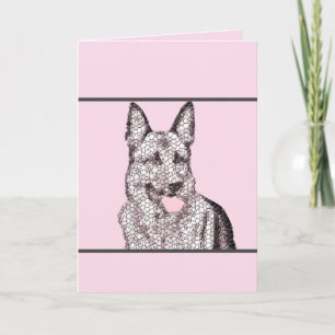 Cartão Placa de saudação de German shepherd rosa/Cinza-mo