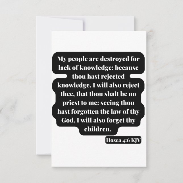 Cartão Placa de saudação de script de Bíblia Hosea 4:6 (Frente)